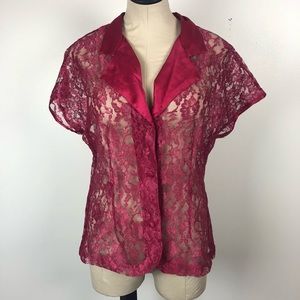 Victoria Secret Vintage Red Lace Button Down Top